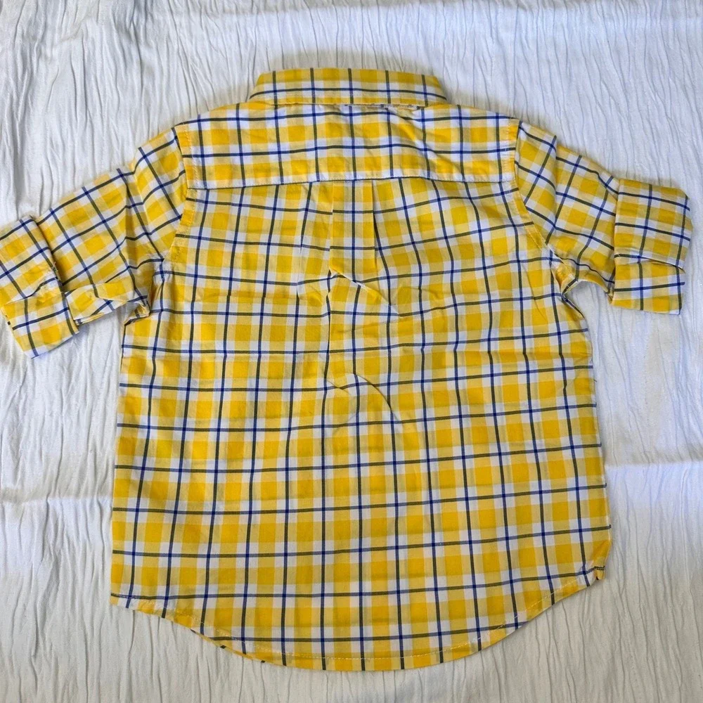 Janie and Jack Cuffed Button Down Plaid‎ Yellow Blue White Boys 18-24 Months NWT